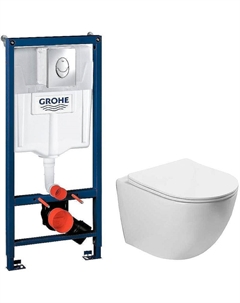Комплект унитаза Globo VT1-14S с инсталляцией Grohe Rapid SL 38721001 с сиденьем Микролифт и клавишей смыва Хром Vincea