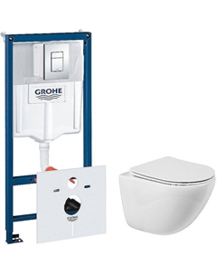 Комплект унитаза Amanda BB051CHR+BB051SC с инсталляцией Grohe Rapid SL 38775001 с сиденьем Микролифт и клавишей смыва Хром Belbagno