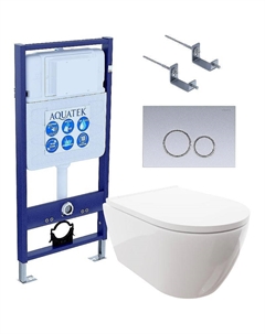 Комплект унитаза с инсталляцией Set Поларис-019 4в1 с сиденьем Микролифт и клавишей смыва Хром матовый Aquatek