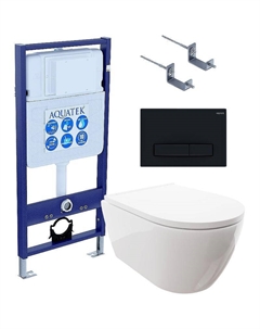 Комплект унитаза с инсталляцией Set Поларис-025 4в1 с сиденьем Микролифт и Черной матовой клавишей смыва Aquatek