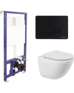 Комплект унитаза Amanda BB051CHR+BB051SC с инсталляцией Berges Novum D5 040235 с сиденьем Микролифт и Черной матовой клавишей смыва Belbagno