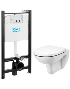 Комплект унитаза с инсталляцией Debba Round Pack Rimless 893104980 с сиденьем Микролифт без клавиши смыва Roca