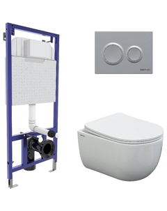 Комплект унитаза с инсталляцией Novum 043240 с сиденьем Микролифт и клавишей смыва Хром матовый Berges