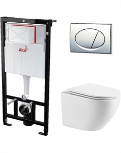 Комплект унитаза Aura WWU01121WK с инсталляцией Alcaplast Sadromodul AM101/1120-3:1 RU M71-0001 с сиденьем Микролифт и клавишей смыва Хром Wellwant