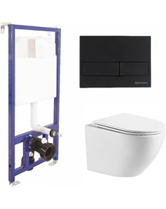 Комплект унитаза Aura WWU01121WK с инсталляцией Berges Novum L5 040215 с сиденьем Микролифт и Черной матовой клавишей смыва Wellwant