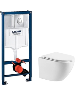 Комплект унитаза Aura WWU01121WK с инсталляцией Grohe Rapid SL 38721001 с сиденьем Микролифт и клавишей смыва Хром Wellwant