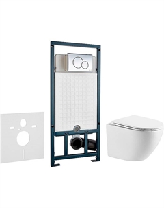 Комплект унитаза Aura WWU01121WK с сиденьем Микролифт и инсталляцией WeltWasser WW Marberg 507 10000005949+10000005952 с клавишей смыва Хром глянцевый Wellwant