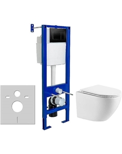 Комплект унитаза Aura WWU01121WK с инсталляцией Berges Atom 410 040332 с сиденьем Микролифт и Черной матовой клавишей смыва Wellwant