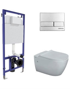 Комплект унитаза с инсталляцией Novum Rimless 043216 с сиденьем Микролифт и клавишей смыва Хром глянец Berges