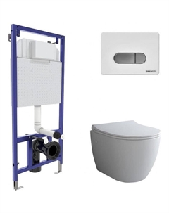 Комплект унитаза с инсталляцией Novum 043262 с сиденьем Микролифт и Белой Хром глянец клавишей смыва Berges