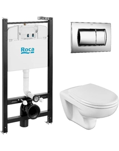 Комплект унитаза с инсталляцией Mateo 893100010 с сиденьем Микролифт и клавишей смыва Хром Roca