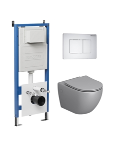 Комплект Унитаз подвесной с инсталляцией Classic 97.4411SQ.04.01M безободковый, белый+ Кнопка смыва белая матовая Grossman