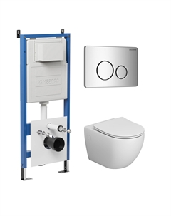 Комплект Унитаз подвесной с инсталляцией Style 97.4411SQ.05.10M безободковый, белый+ Кнопка смыва хром глянцевый Grossman