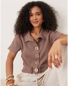 Укороченная вафельная рубашка с застежкой на пуговицы шоколадного цвета Asos design