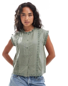 Рубашка без рукавов с вышивкой зеленого цвета Asos design