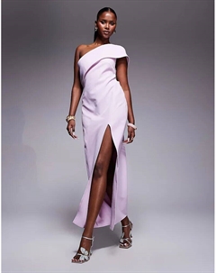 Платье макси на одно плечо с отворотом нежно-розового цвета Asos design