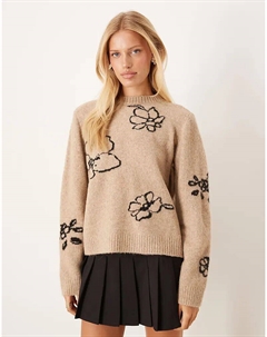 Вязаный свитер с цветочной интарсией в разноцветном цвете Asos design