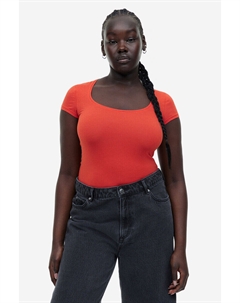 Футболка с овальным вырезом, красный H&m
