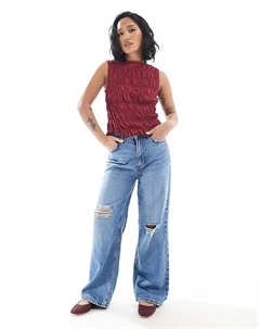 Джинсы с широкими рваными штанинами, средне-синего цвета New look petite