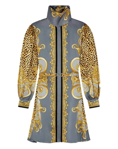 Шелковое платье с анималистичным принтом, серый Versace