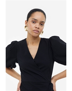 Платье с пышными рукавами и запахом, черный H&m