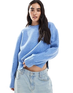 Свободный свитер с круглым вырезом и разрезами по бокам синего цвета Asos design