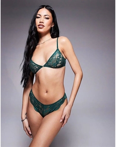 Бразильский комплект нижнего белья Margot с высоким вырезом на бедрах в цвете «лесной зеленый» Asos design