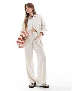 Комбинезон из смеси льна С широкими штанинами и завязкой на талии бежевого цвета 4th & reckless