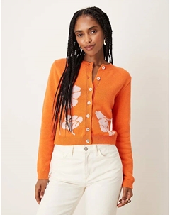 Вязаный жаккардовый кардиган с цветочным принтом оранжевого цвета Asos design