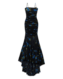 Платье макси со сборками и цветочным принтом, синий Blumarine