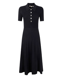 Плиссированное платье миди в рубчик с воротником поло, черный Michael michael kors