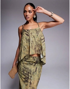 Топ из сетчатой ткани с завязками сзади и зеленым анималистичным принтом от Asos design