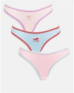 Комплект из 3 пар бразильских трусиков с отделкой из кружева в форме сердца, вышитыми перцем чили и бантом Asos design