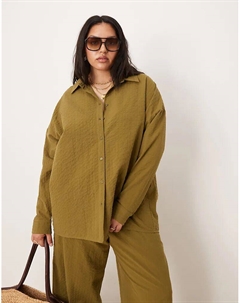 Рубашка из сирсакера с запахом на спине Curve в оливковом цвете Asos design