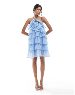 Мини-платье с завязками на шее и корсажем, синее Object