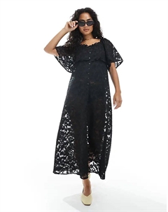 Прозрачное платье-бохо с выжженным цветочным принтом, многослойное, черного цвета Object