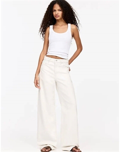 Джинсы Petite широкого кроя с высокой талией бежевого цвета Pull & bear
