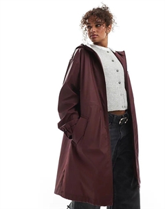 Прорезиненная парка-дождевик с контрастной отделкой бордового цвета Asos design