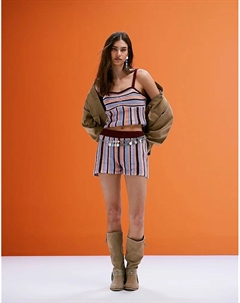 Разноцветные трикотажные шорты в полоску, имитация вязания крючком Asos design