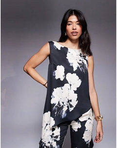 Костюм из атласа с асимметричной драпировкой и цветочным принтом Asos design