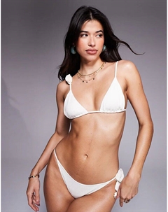 Бикини-топ с треугольными чашечками из микровафельной ткани и отделкой корсажем кремового цвета Asos design