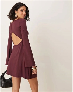 Мини-платье с вырезом-лодочкой, рукавами-фонариками и декоративной деталью на спине, сливового цвета Asos design