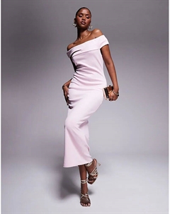 Платье миди с открытыми плечами и разрезом, пастельно-розового цвета Asos design