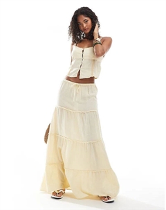 Юбка макси с ярусами цвета пахты и желтого цвета Pull & bear