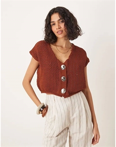 Майка из толстой трикотажной ткани с V-образным вырезом и золотыми пуговицами коричневого цвета Asos design