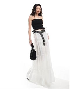 Юбка макси в стиле бохо с кружевными вставками белого цвета Asos design