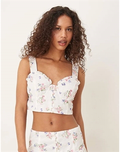 Укороченный топ с белым решетчатым цветочным узором Collective the label