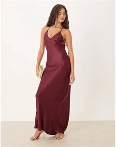 Платье макси из атласа с декоративными швами сливового цвета Asos design