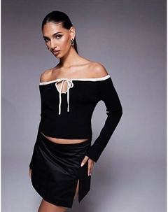 Вязаный свитер с открытыми плечами и контрастной отделкой черного цвета Asos design