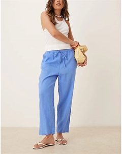 Льняные брюки с завязкой на талии светло-голубого цвета Mango